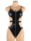 New Black Leather Exquisite Backless Teddy With Choker Neck