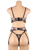 Floral Embroidery Underwire Garter Lingerie Egypt Set