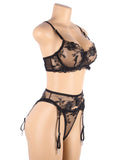 Floral Embroidery Underwire Egypt Garter Lingerie Set