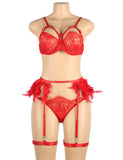 New Feather Lace Underwire Garter Egypt Lingerie Set