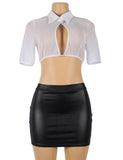 Sexy White Half Sleeve Shirt Black Leather Skirt Secretary Costume Egypt