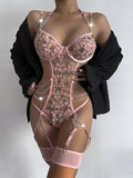 Pink Water Soluble Flower Hollow Out Halter Teddy Lingerie Egypt