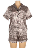 Leopard Print Silk Short Sleeve Two Piece Pajamas Set Egypt