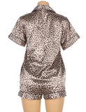 Leopard Print Silk Short Sleeve Two Piece Pajamas Set