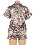 Leopard Print Silk Short Sleeve Two Piece Pajamas Set