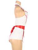 Sexy White Halter Apron Hear Wear Shoulder Emblem Decoration Nurse Egypt Costume