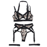 New Leopard Print Bra Set with Detachable Garter Belt