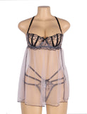 Sexy Mesh Adjustable Shoulder Straps Light Purple Babydoll