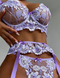 Purple Embroidery Floral Lace Underwire Garter Bra Set Egypt