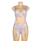 Purple Embroidery Floral Lace Underwire Garter Bra Set Egypt