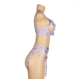 Purple Embroidery Floral Lace Underwire Garter Bra Set Egypt