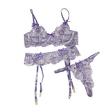 Purple Embroidery Floral Lace Underwire Garter Bra Set Egypt