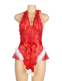 Sexy Red Christmas Egypt Type Lace Halter Teddy Lingerie