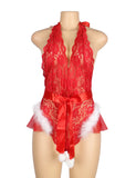 Sexy Egypt Red Christmas Type Lace Halter Teddy Lingerie