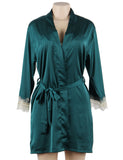 Green Silk Satin Lace Splice Sexy Women Two-piece Home Pajamas Egypt