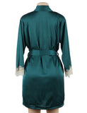 Green Silk Satin Lace Splice Sexy Women Two-piece Home Pajamas Egypt