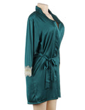 Green Silk Satin Lace Splice Sexy Women Two-piece Home Pajamas Egypt