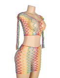 New Lingerie Egypt Colorful Long Sleeve Two Piece Fishnet Bodystocking