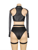 Black Zipper Front Long Sleeve Leather Devil Sexy Costume Egypt