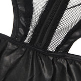 Black Zipper Front Long Sleeve Leather Devil Sexy Costume Egypt