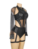 Black Zipper Front Long Sleeve Leather Devil Sexy Costume Egypt