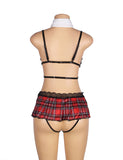 Sexy Red Plaid Bra Set College Egypt Style Cosplay Suit