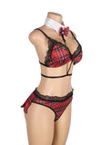 New Sexy Red Plaid Bra Set College Style Cosplay Suit