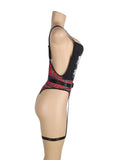 Black Double Shoulder Straps Red Plaid Bodysuit Costume Egypt with Wait Belt