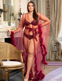 Sexy Egypt Plush Edging Mesh Wide Sleeves Robe With Belt
