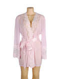 Pink Lace Sexy Hollow Out Back Design Robe Lingerie with Panties