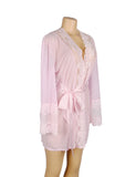 Pink Lace Sexy Hollow Out Back Design Robe Lingerie with Panties