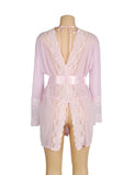 Pink Lace Sexy Hollow Out Back Design Robe Lingerie with Panties