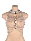 Silver Leather Egypt Chest Harness Straps Bras Chain BDSM