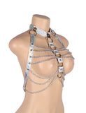 Silver Leather Egypt Chest Harness Straps Bras Chain BDSM