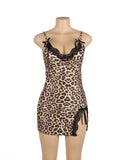 Leopard Print Lace Floral Back Closure with Hook and Eye Sexy Babydoll Egypt