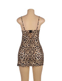 Leopard Egypt Print Lace Floral Back Closure with Hook and Eye Sexy Babydoll