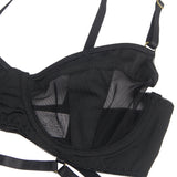 New Black Mesh Underwire Garter Lingerie Set