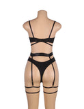 New Black Mesh Underwire Garter Lingerie Set