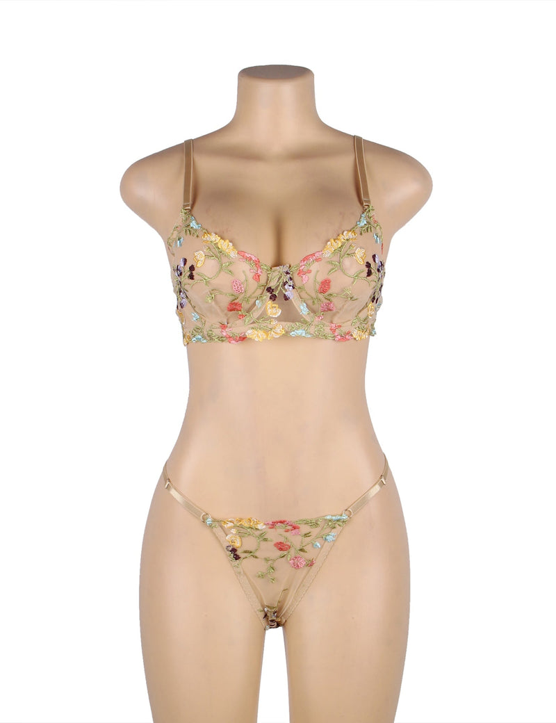 Floral Embroidery Underwire Lingerie Set