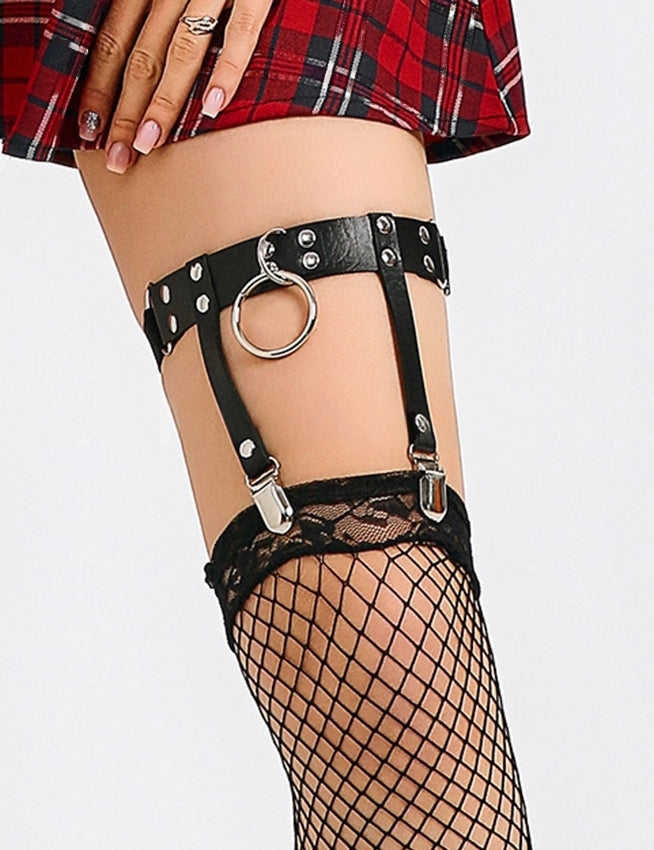 Leather Adjustable Stud Punk Leg Loop Garter Clip