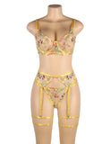 Floral Embroidery Underwire Garter Lingerie Egypt Set