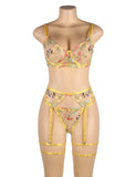 Floral Embroidery Underwire Garter Lingerie Set Egypt