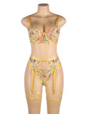 Floral Embroidery Underwire Garter Lingerie Set