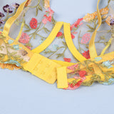 New Floral Embroidery Underwire Garter Lingerie Set