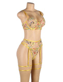 Floral Embroidery Underwire Garter Lingerie Set Egypt