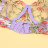 New Floral Embroidery Underwire Garter Lingerie Set
