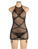 Black Halter Neck Mesh Bondage Sexy Garter Lingerie