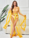 Sexy Egypt Robe Plush Edging Mesh Wide Sleeves With Belt