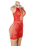 Red Sexy Christmas Egypt Fluffy Bodystocking