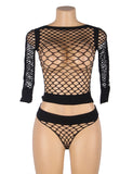 Long Sleeve Two-Piece Bodystocking Egypt With Fishnet Crop Top And Bottom